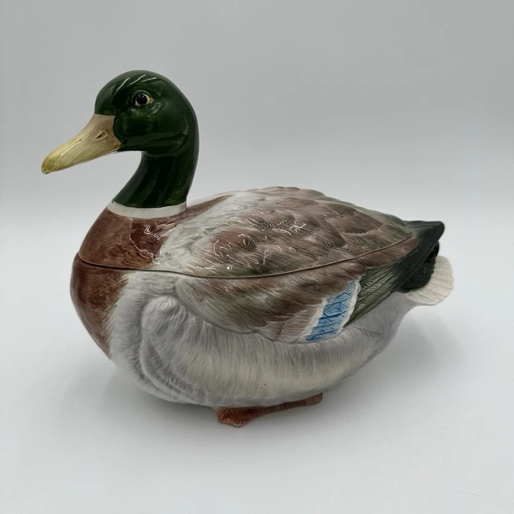 Vintage Handpainted Otagiri Mallard Duck Covered Serving Dish 12" - Picture 3 of 9